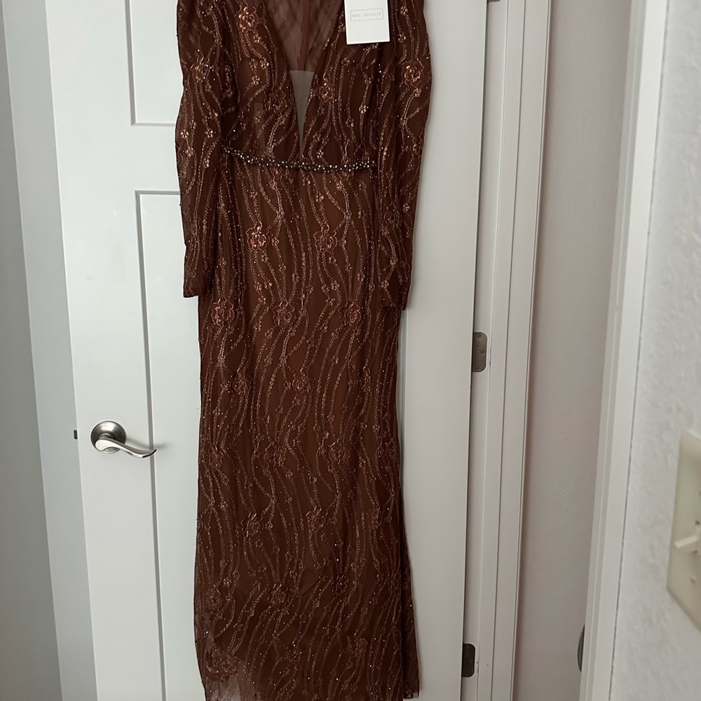 Mac Duggal Brown Long Sleeve Dress - Picture 4 of 6